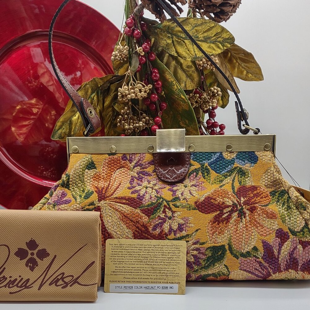 NEW Patricia Nash  Ferrara Frame Floral Woven Tapestry Satchel - Picture 10 of 12